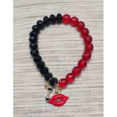 Red and black bracelet with charms