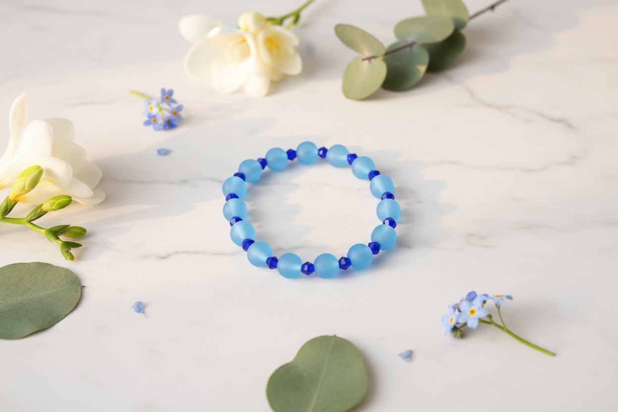 Blue Matte Finish Beads Bracelet 2