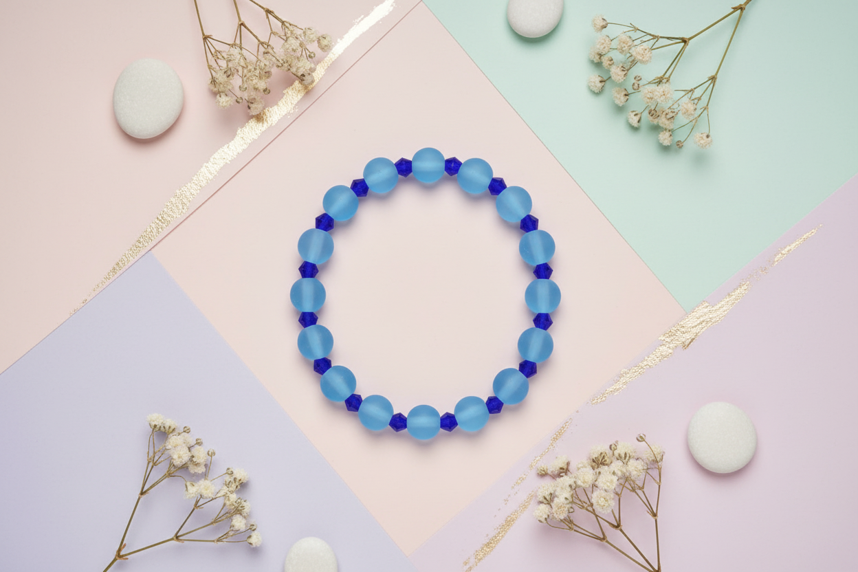 Blue Matte Finish Beads Bracelet 3