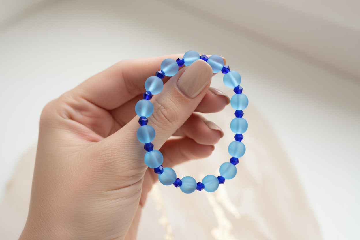 Blue Matte Finish Beads Bracelet 5