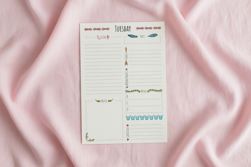 Boho Planner on Pink Linen