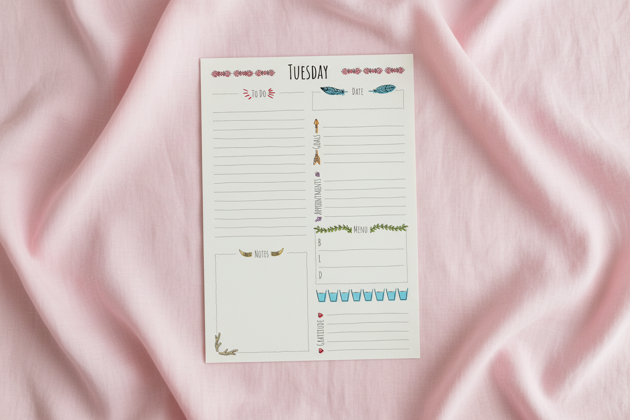 Boho Planner on Pink Linen