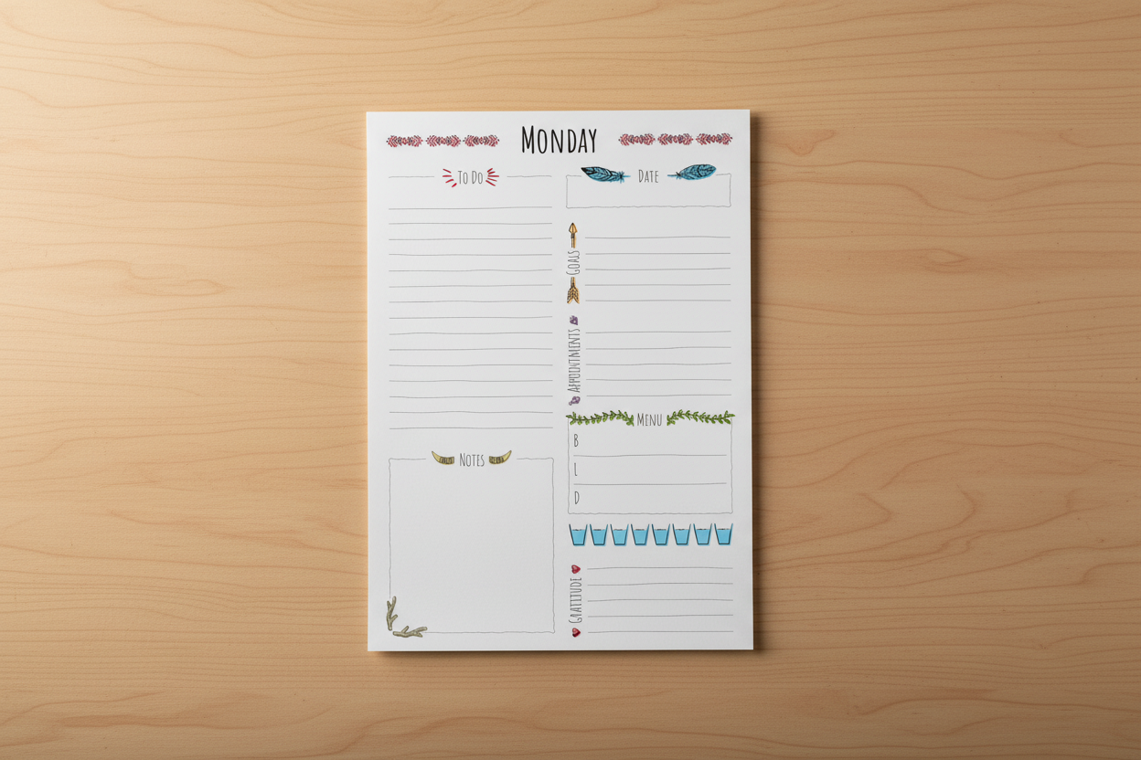 Boho Planner on Warm Wood