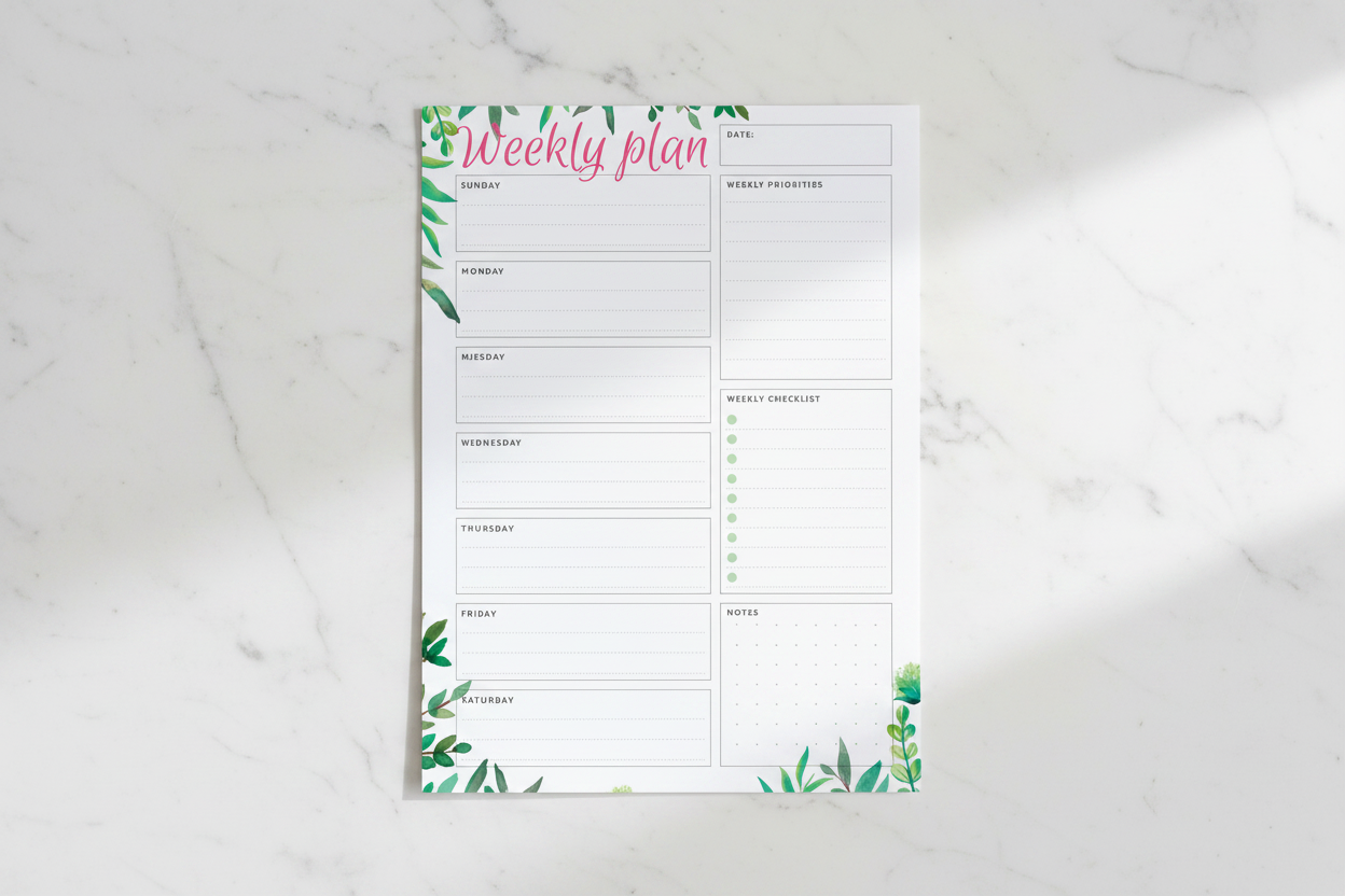 Checklist Planner on White Marble