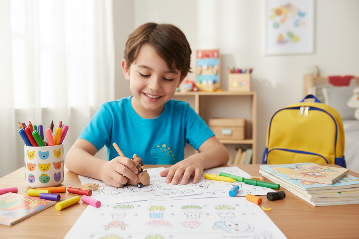 Child Using Car Eraser – Image 1