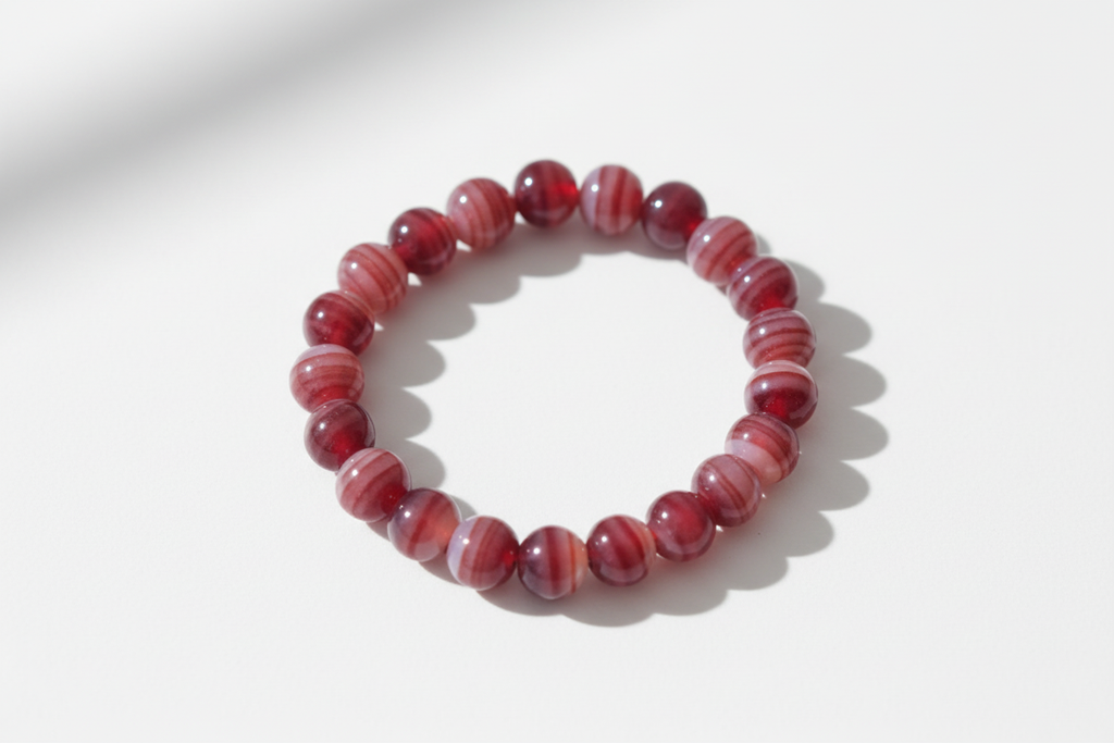Dark Red Striped Beads Bracelet 1