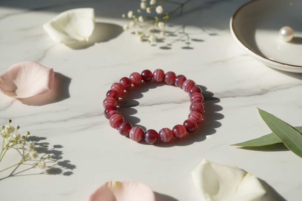 Dark Red Striped Beads Bracelet 2