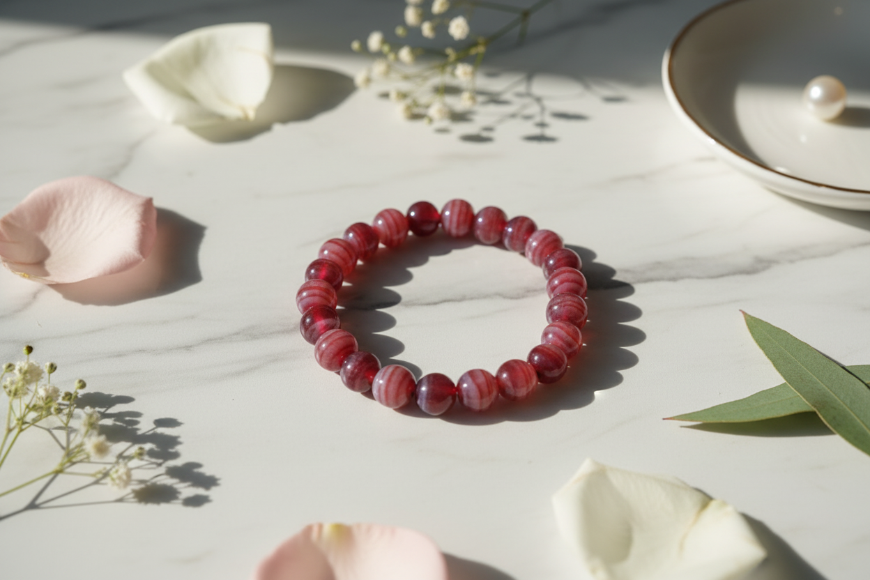 Dark Red Striped Beads Bracelet 2