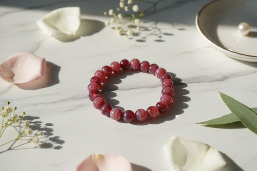 Dark Red Striped Beads Bracelet 2