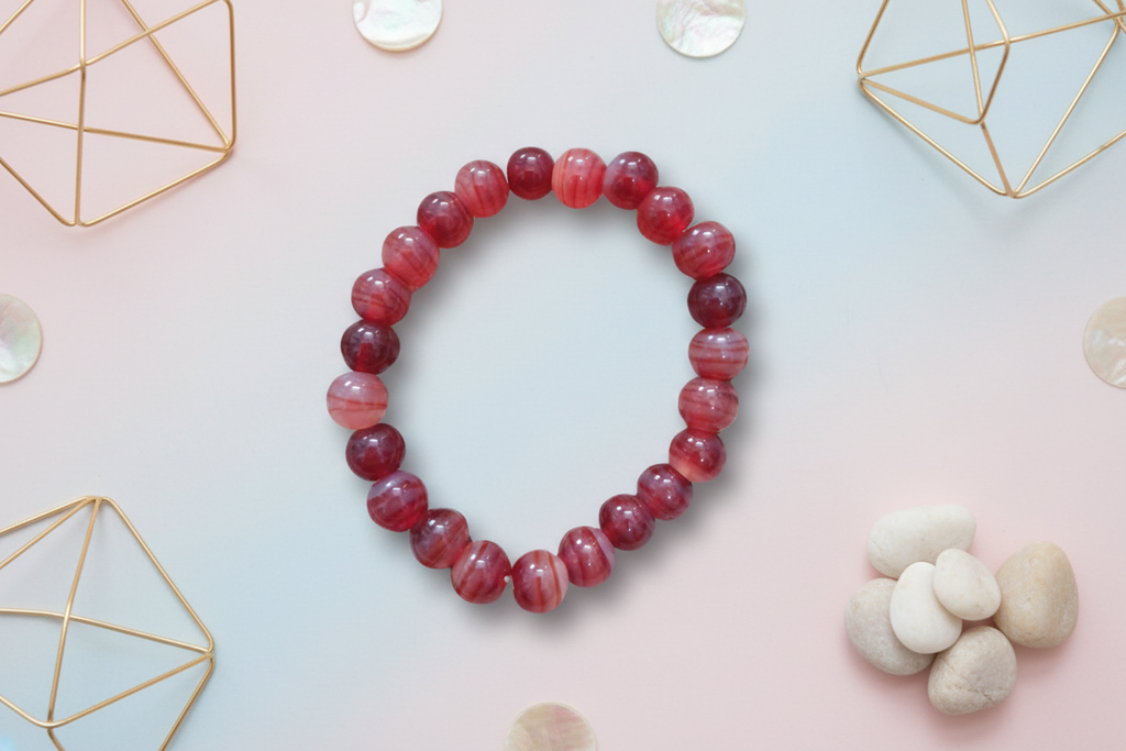 Dark Red Striped Beads Bracelet 3