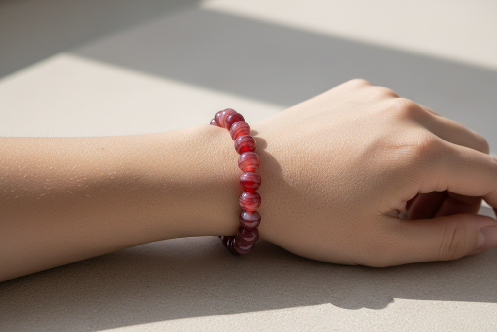 Dark Red Striped Beads Bracelet 4