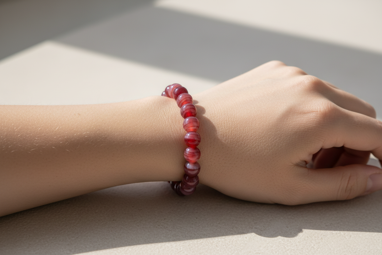 Dark Red Striped Beads Bracelet 4