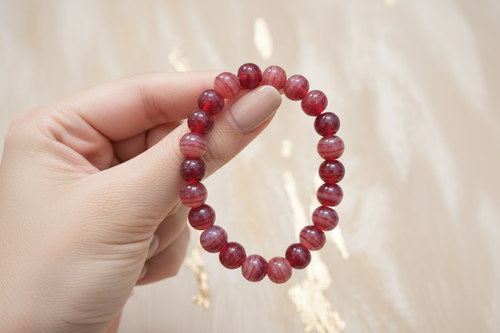 Dark Red Striped Beads Bracelet 5