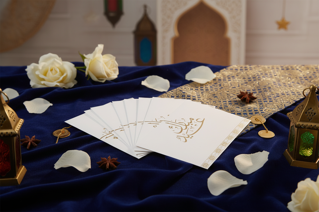 Eid Mubarak Gift Envelopes in festive setting