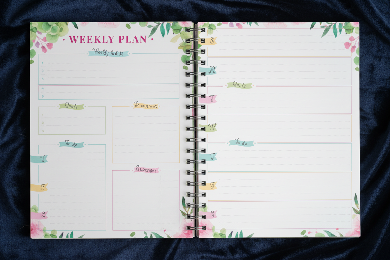 Floral Planner on Navy Velvet