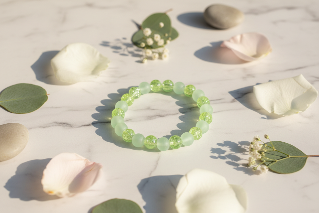 Light Green Frosted and Crackle Beads Bracelet 2