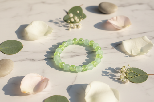 Light Green Frosted and Crackle Beads Bracelet 2