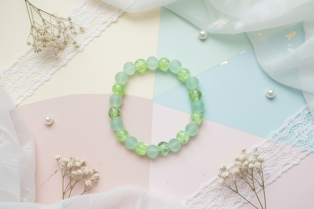 Light Green Frosted and Crackle Beads Bracelet 3