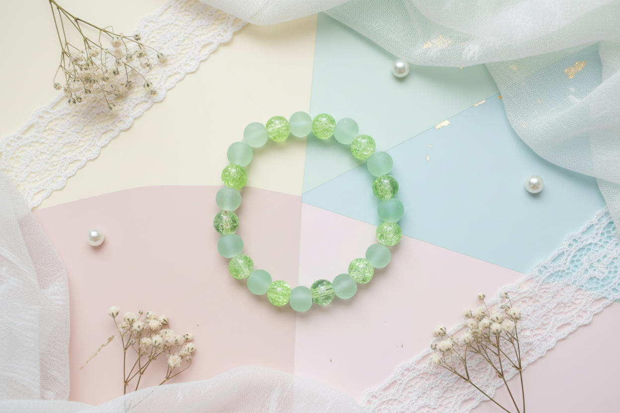 Light Green Frosted and Crackle Beads Bracelet 3