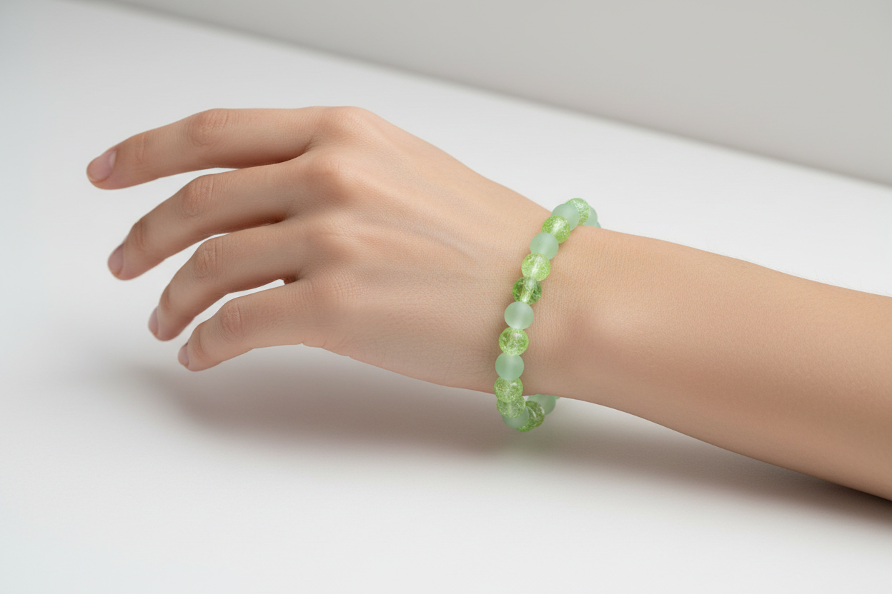 Light Green Frosted and Crackle Beads Bracelet 4