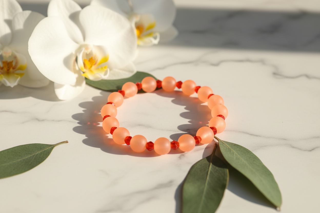 Orange Matte Finish Beads Bracelet 2