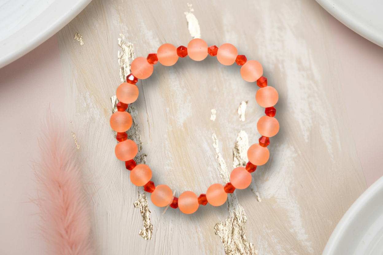 Orange Matte Finish Beads Bracelet 3