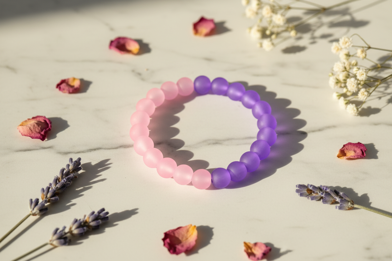 Pink and Purple Matte Finish Beads Bracelet 2