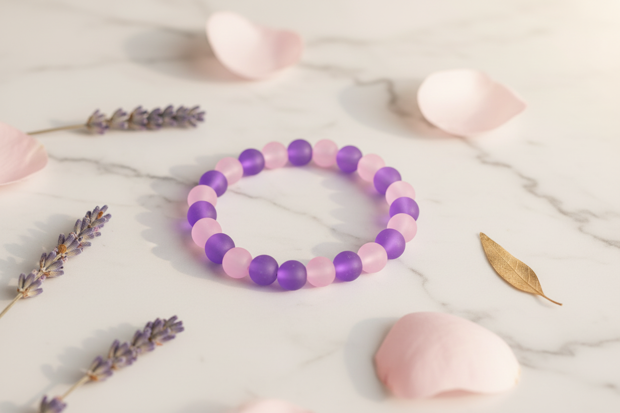 Pink and Purple Matte Finish Beads Bracelet 2