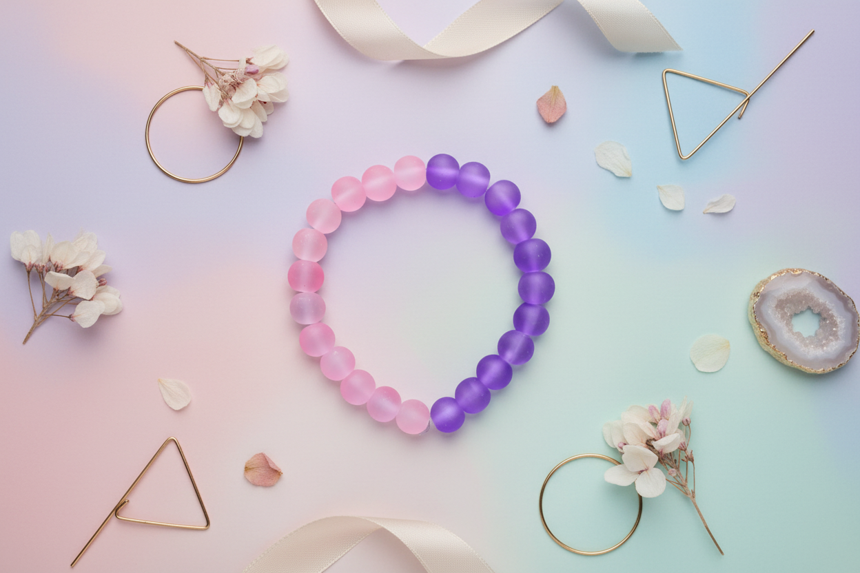 Pink and Purple Matte Finish Beads Bracelet 3