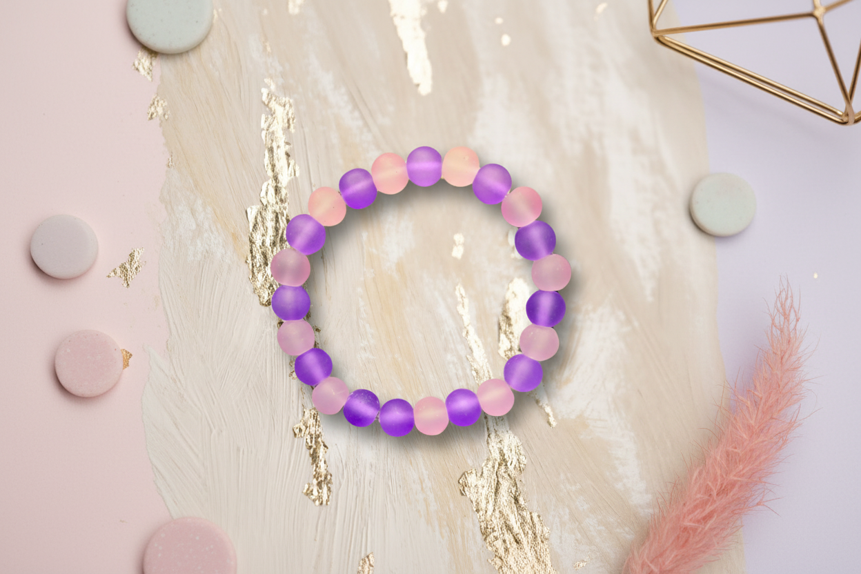 Pink and Purple Matte Finish Beads Bracelet 3