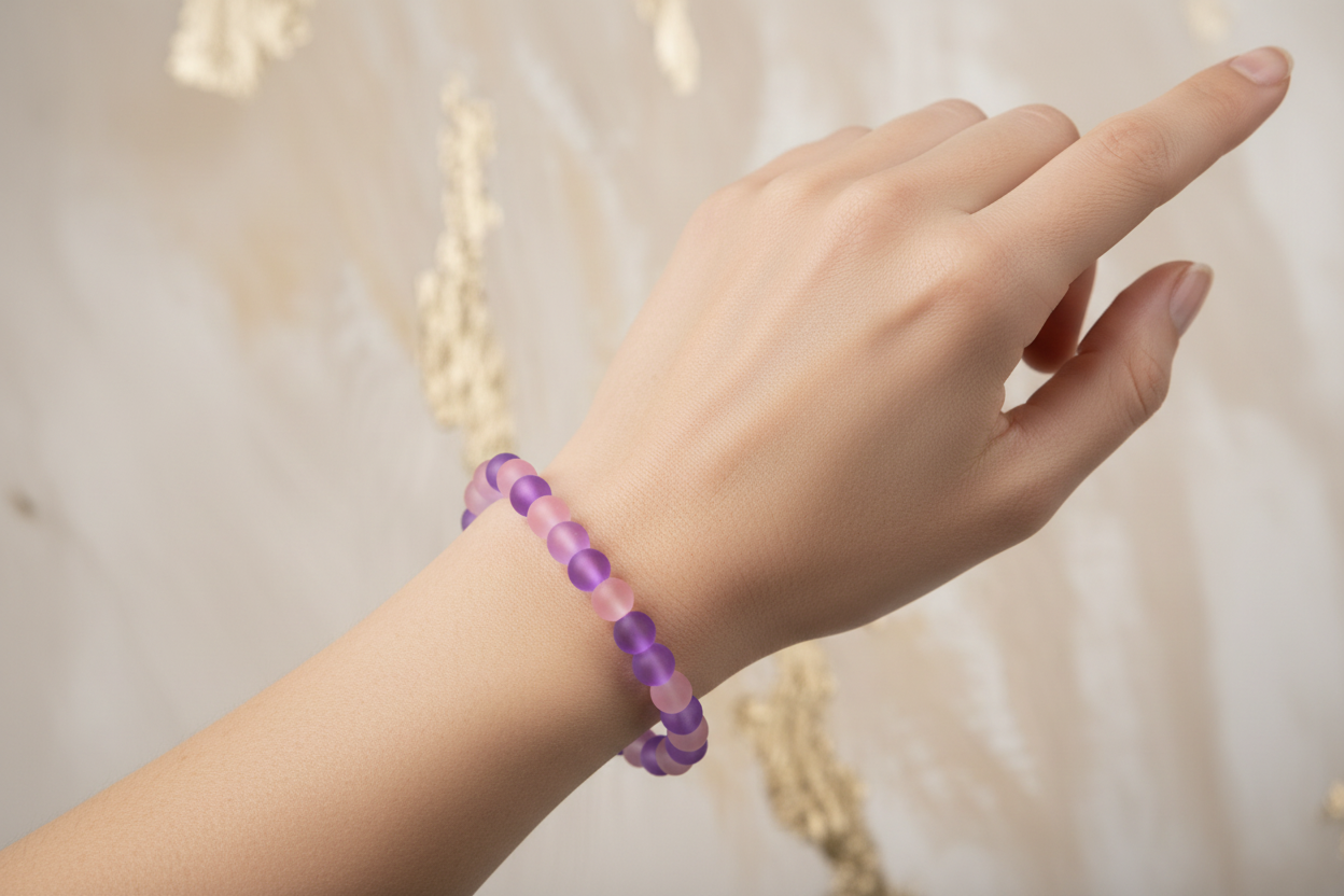 Pink and Purple Matte Finish Beads Bracelet 4