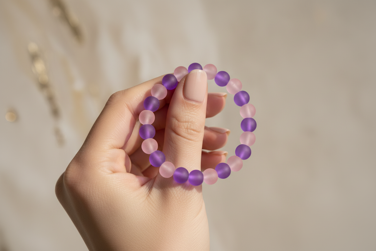 Pink and Purple Matte Finish Beads Bracelet 5