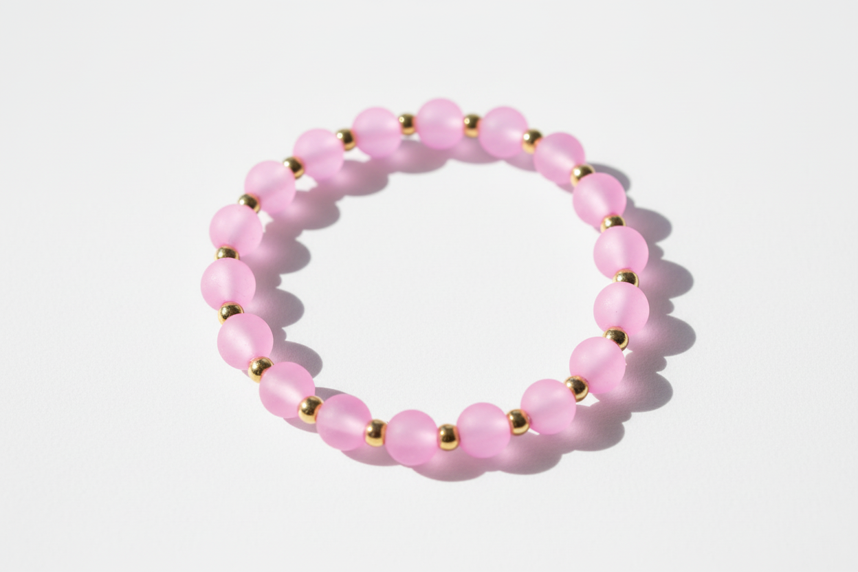 Pink Matte Finish Beads Bracelet 1