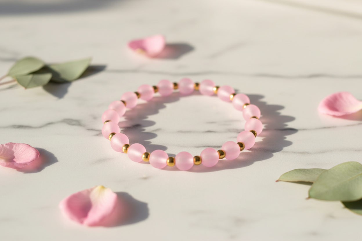 Pink Matte Finish Beads Bracelet 2