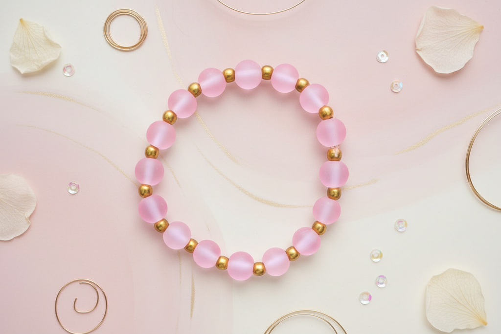 Pink Matte Finish Beads Bracelet 3