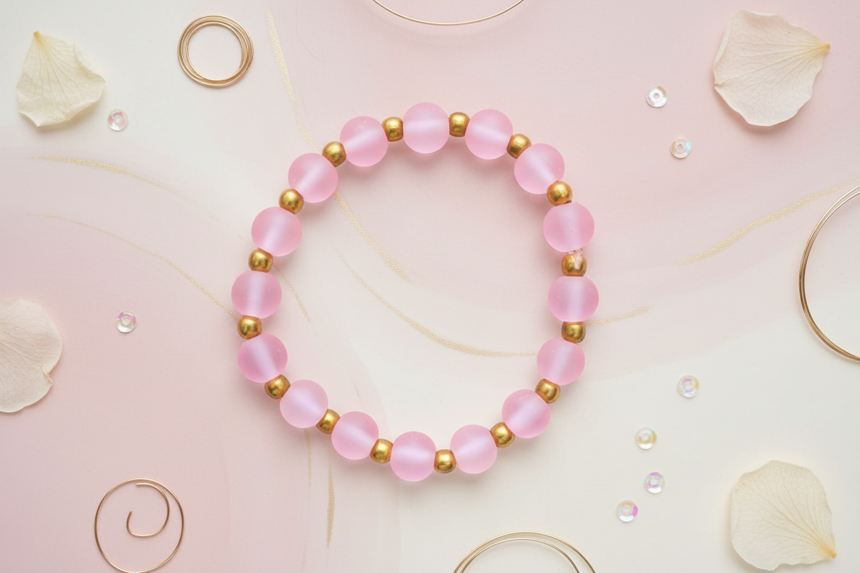 Pink Matte Finish Beads Bracelet 3