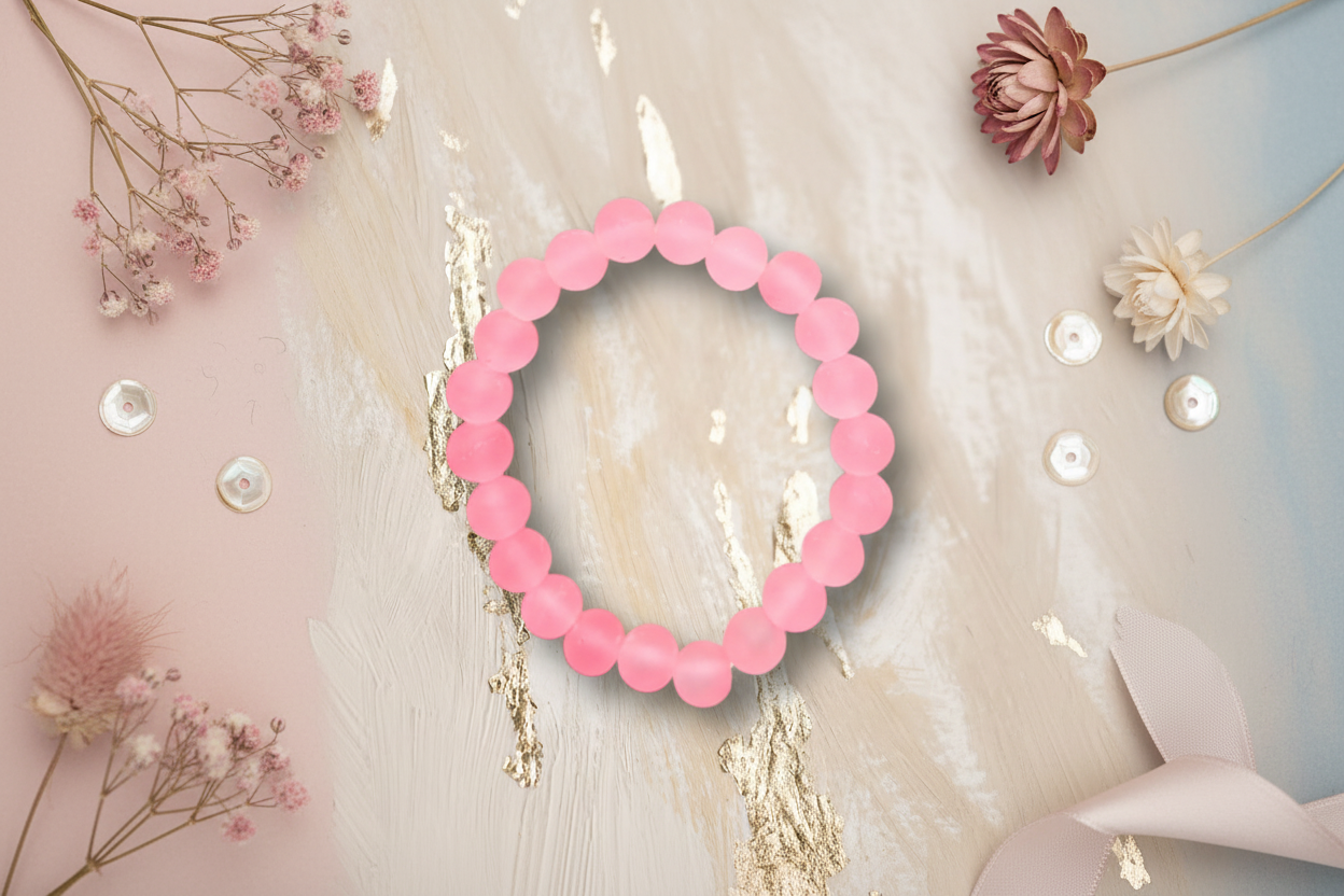 Pink Matte Finish Beads Bracelet 3