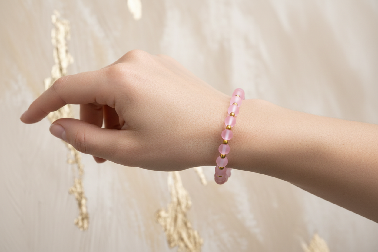 Pink Matte Finish Beads Bracelet 4