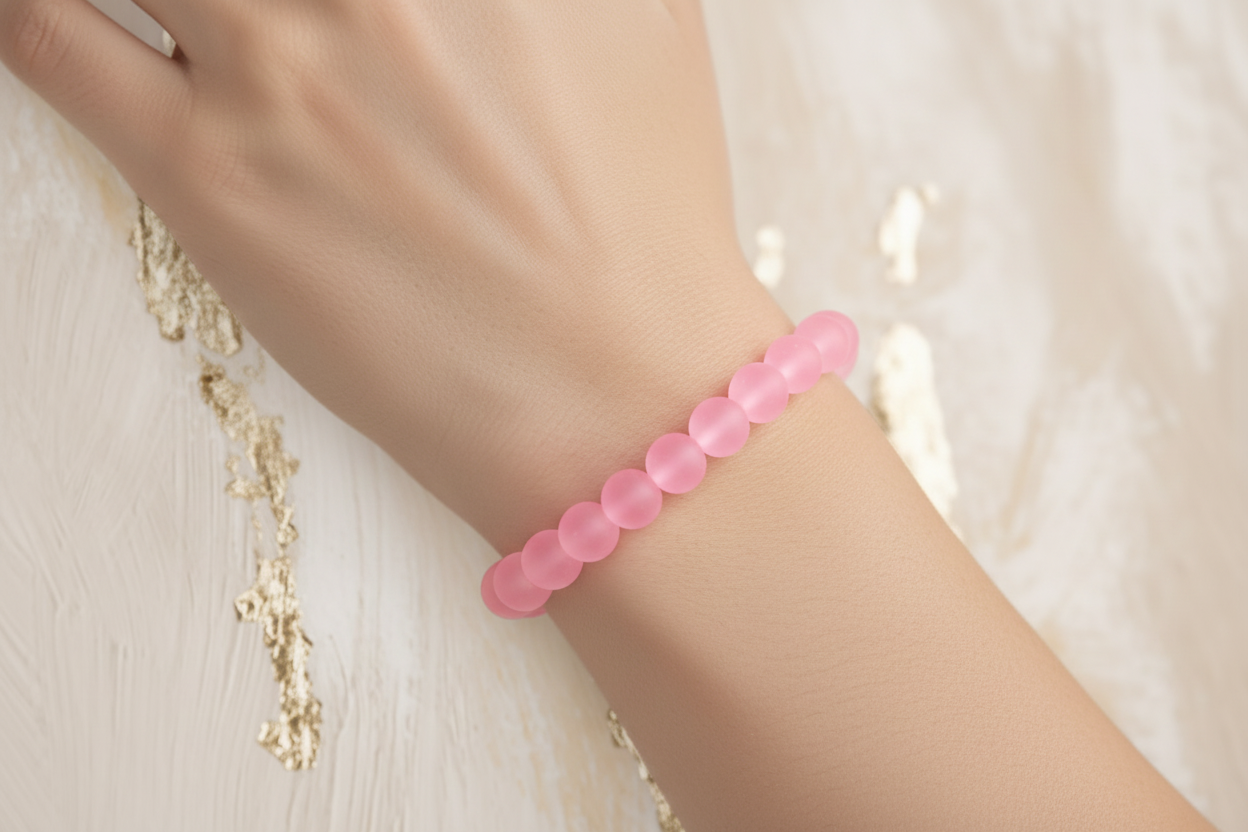 Pink Matte Finish Beads Bracelet 4