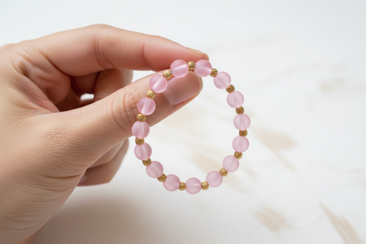 Pink Matte Finish Beads Bracelet 5
