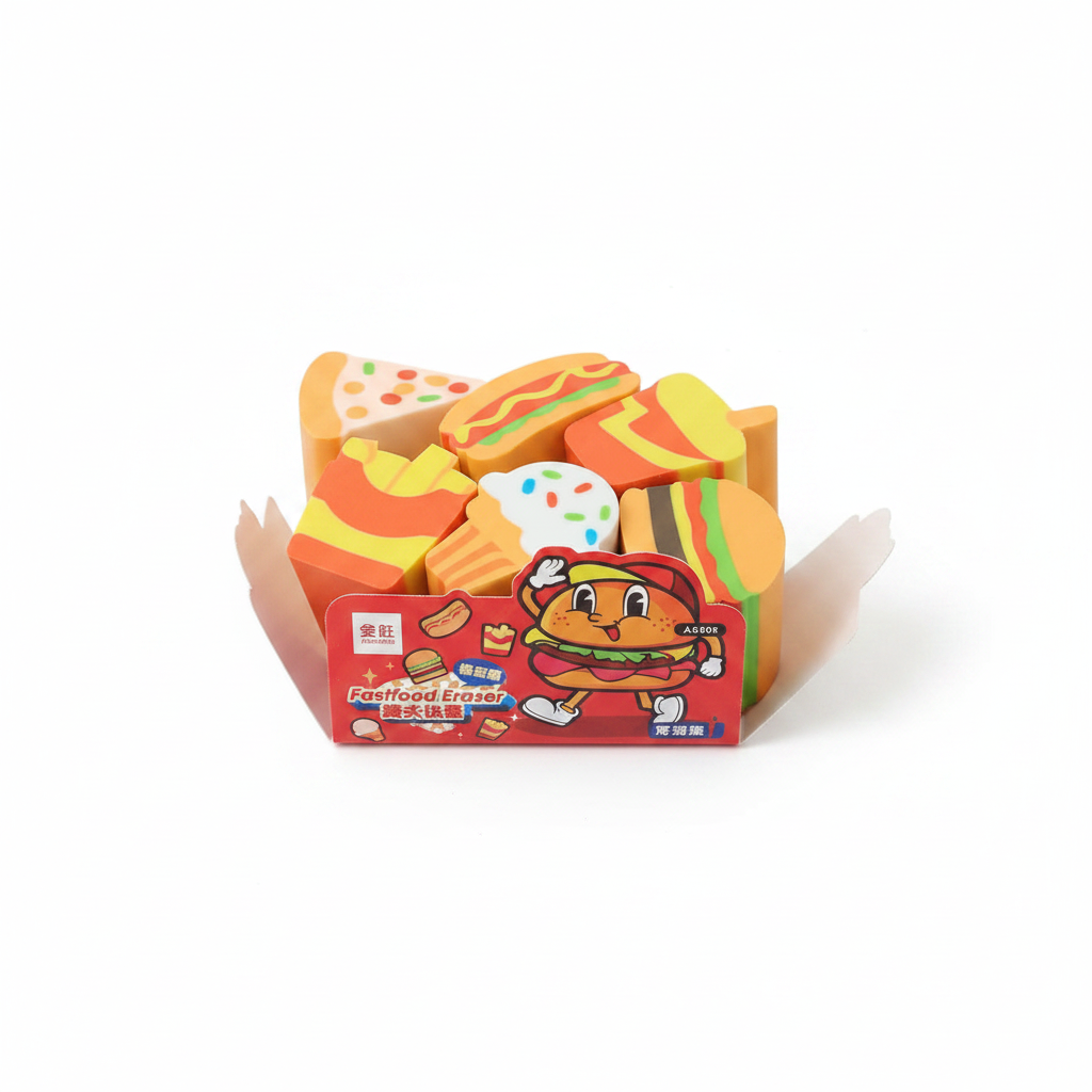 Set of 6 Fastfood Erasers – Studio Shot