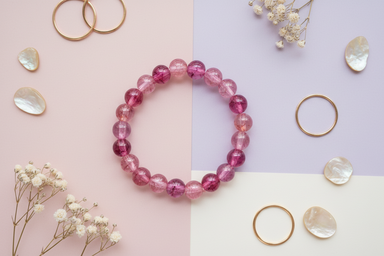 Transparent Dark Pink Shaded Beads Bracelet 3