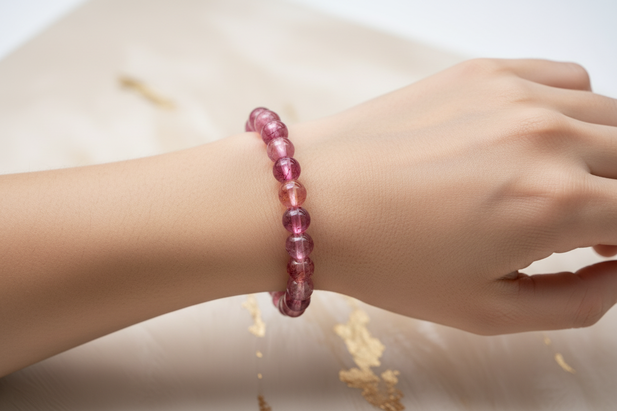 Transparent Dark Pink Shaded Beads Bracelet 4