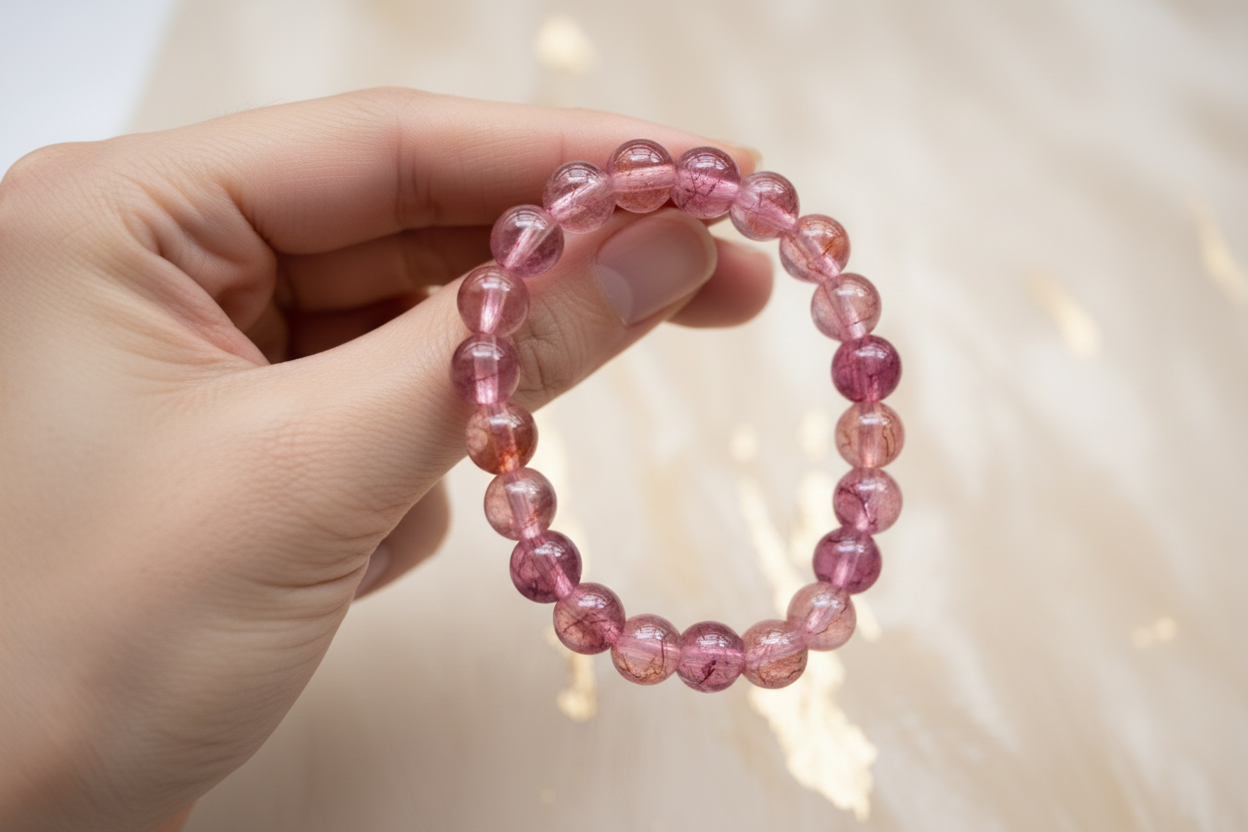 Transparent Dark Pink Shaded Beads Bracelet 5