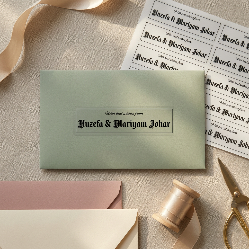 Transparent name stickers with pastel shagun envelopes