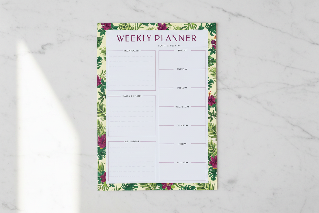 Tropical Planner on White Marble