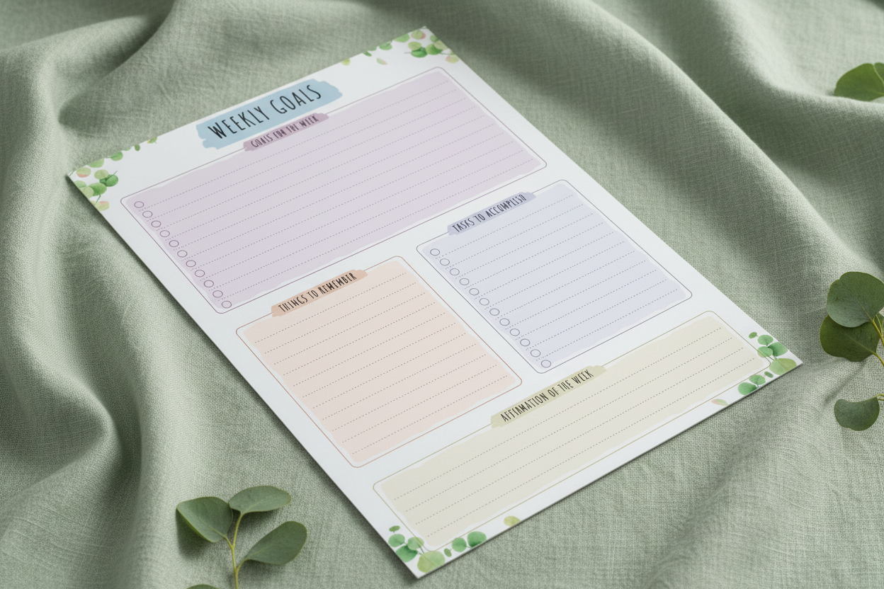 Weekly Goals Planner on Sage Green