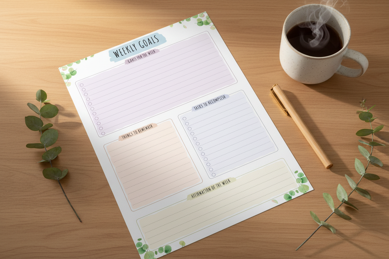 Weekly Goals Planner on Warm Wood
