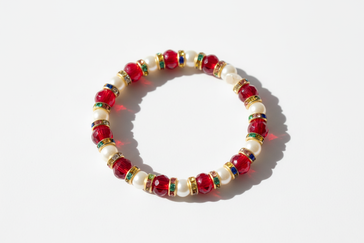 White and Red with Gold Spacers Beads Bracelet 1